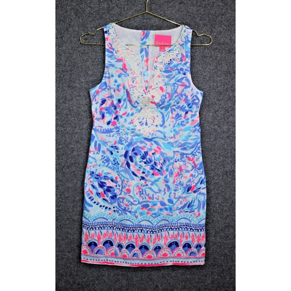 Lilly Pulitzer Dresses & Skirts - Lilly Pulitzer Gabby Dress Women 4 Blue Party Wave Breakwater Print Shift EUC